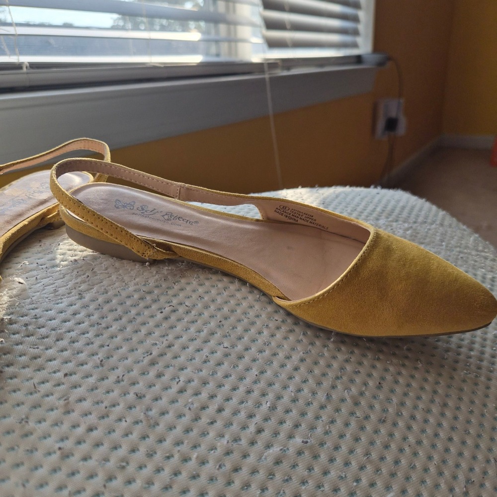 Self Esteem Akita Mustard Yellow Faux Suede Pointed Toe Slingback Flats Womens 6 - Picture 9 of 10